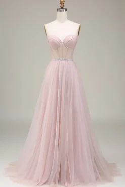 Tulle Querida Vestido de Baile Rosa Claro com Espartilho