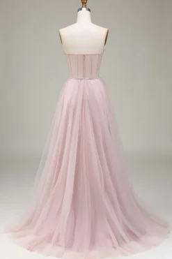 Tulle Querida Vestido de Baile Rosa Claro com Espartilho