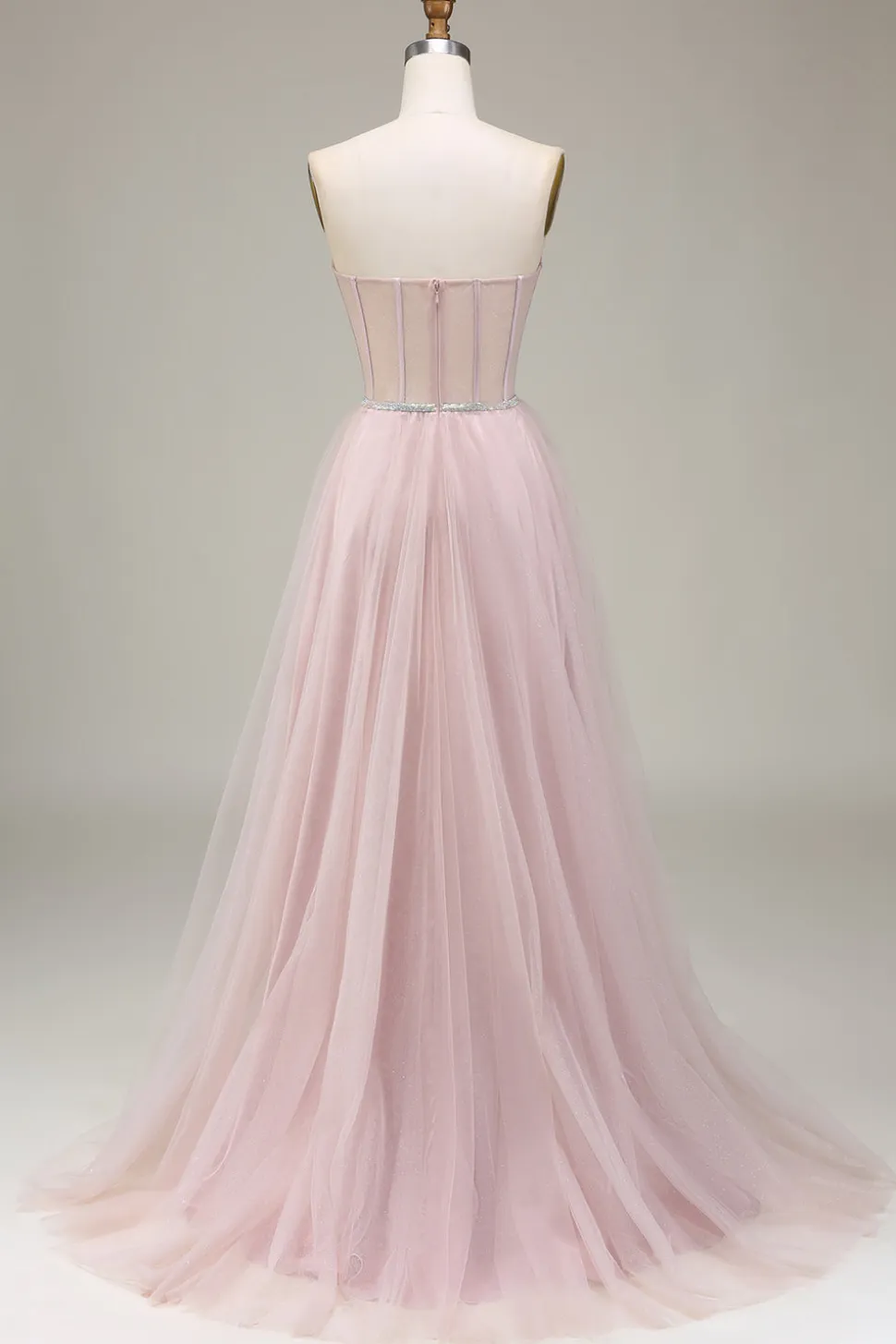 Tulle Querida Vestido de Baile Rosa Claro com Espartilho