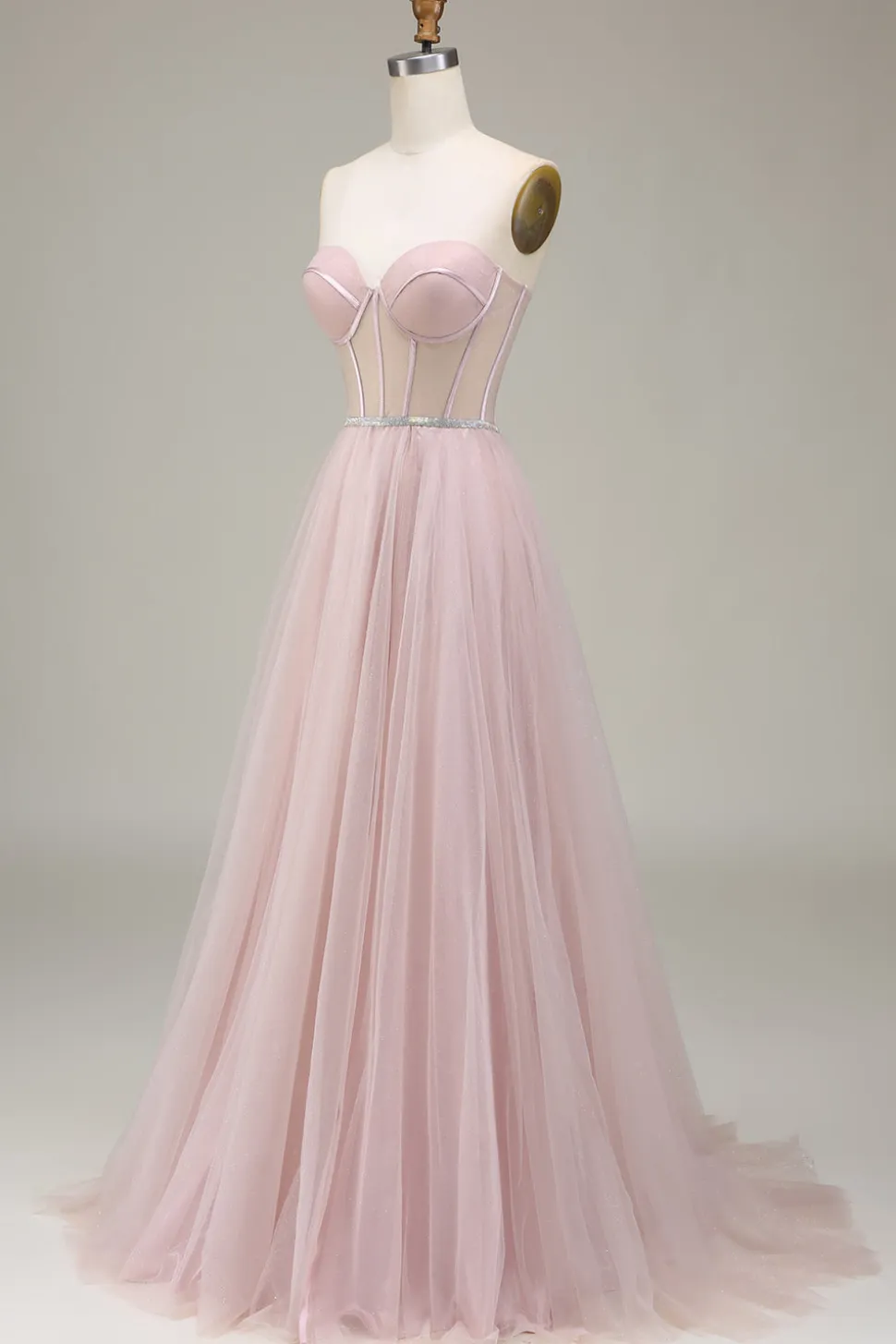 Tulle Querida Vestido de Baile Rosa Claro com Espartilho