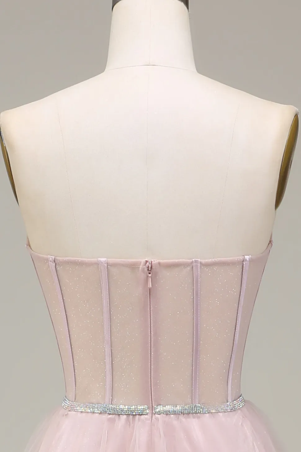 Tulle Querida Vestido de Baile Rosa Claro com Espartilho