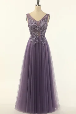 Tulle Roxo A-line Vestido de baile