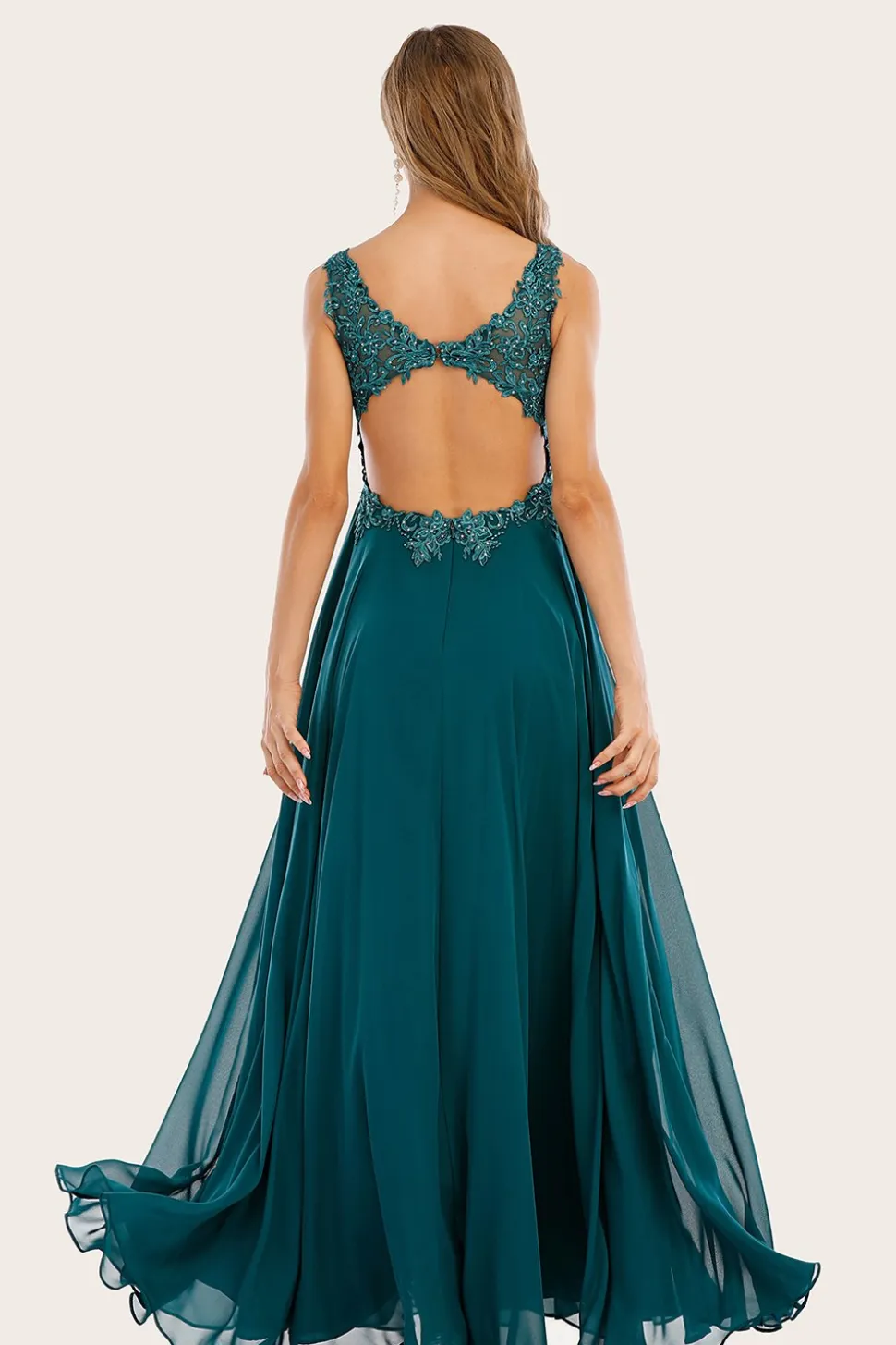 Turquesa Chiffon Longo vestido de baile com missangas