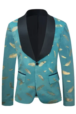 Turquesa Jacquard Lapela Shawl Blazer Masculino