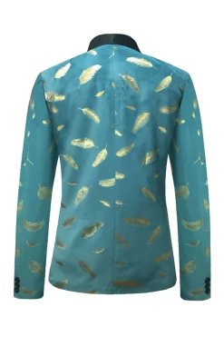 Turquesa Jacquard Lapela Shawl Blazer Masculino