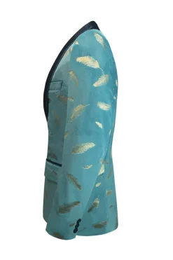 Turquesa Jacquard Lapela Shawl Blazer Masculino