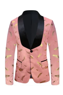 Turquesa Jacquard Lapela Shawl Blazer Masculino