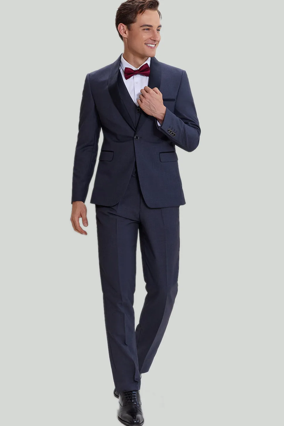 Tuxedo de botão de 3 peças masculinas cinza