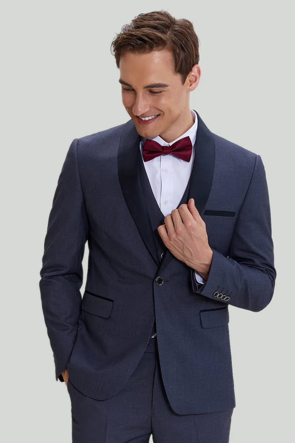 Tuxedo de botão de 3 peças masculinas cinza