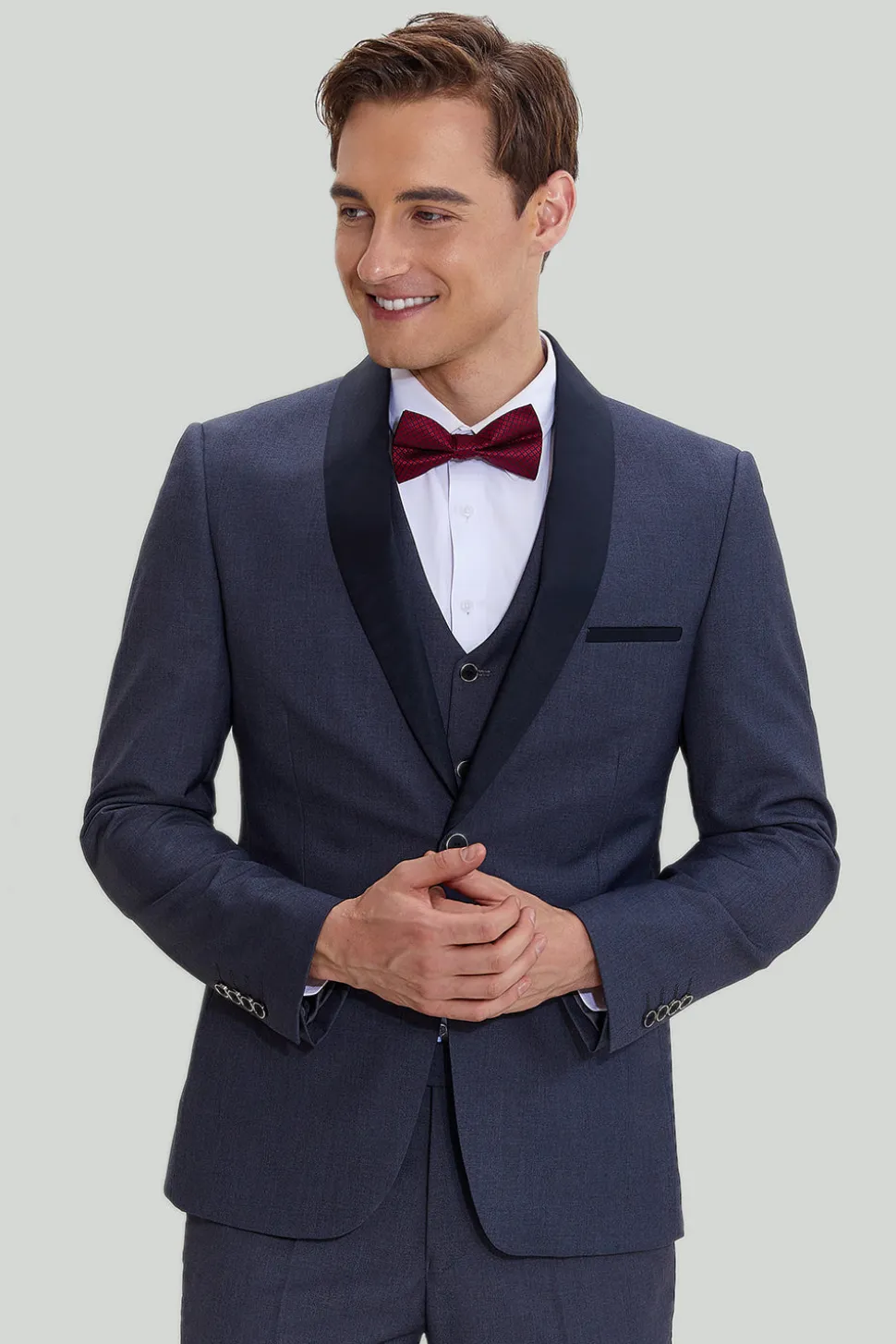 Tuxedo de botão de 3 peças masculinas cinza