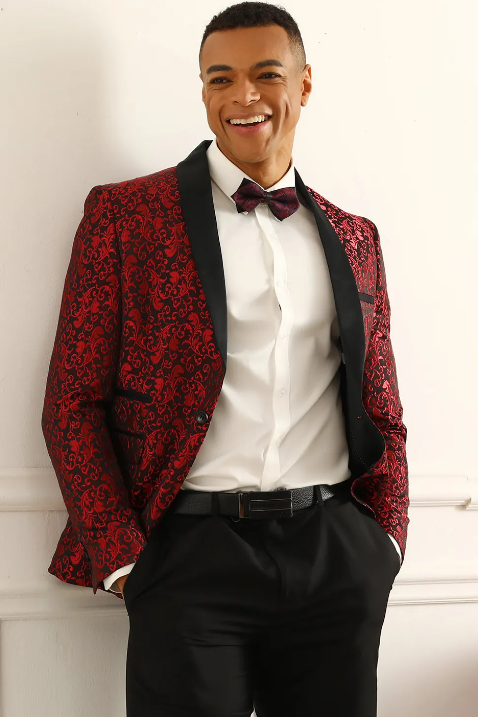 Um Botão Jacquard Blazer Masculino