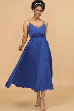 Um fio de espaguete alças royal blue tea length dama de honra