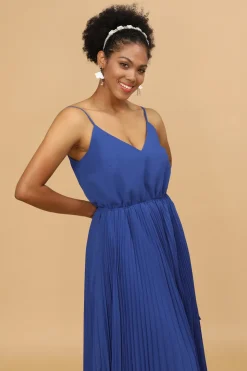Um fio de espaguete alças royal blue tea length dama de honra