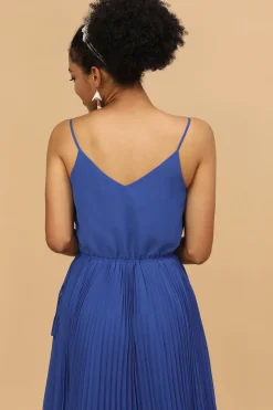 Um fio de espaguete alças royal blue tea length dama de honra