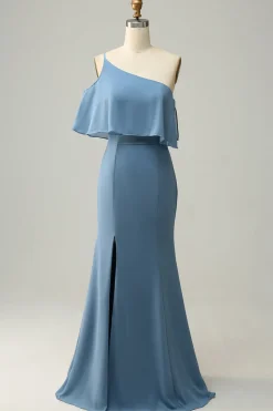 Um Ombro Azul Vestido de Dama de Honor