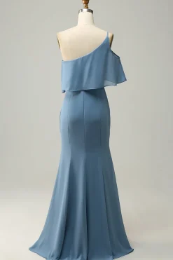 Um Ombro Azul Vestido de Dama de Honor
