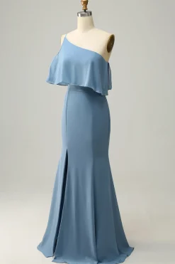 Um Ombro Azul Vestido de Dama de Honor