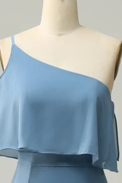 Um Ombro Azul Vestido de Dama de Honor