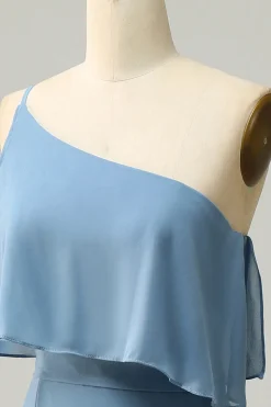 Um Ombro Azul Vestido de Dama de Honor