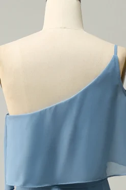 Um Ombro Azul Vestido de Dama de Honor