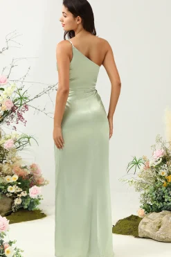 Um Ombro Cetim Vestido de Dama de Honor