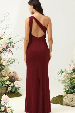 Um Ombro Deserto Rosa Vestido de Dama de Honor
