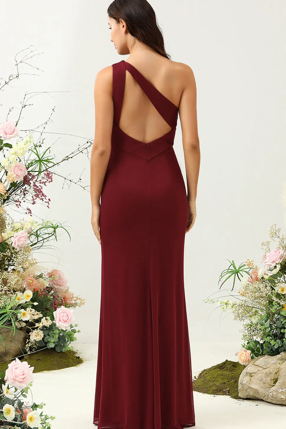Um Ombro Deserto Rosa Vestido de Dama de Honor