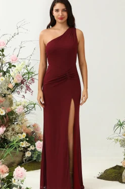 Um Ombro Deserto Rosa Vestido de Dama de Honor