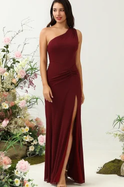 Um Ombro Deserto Rosa Vestido de Dama de Honor