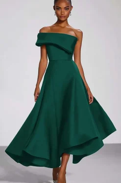 Um Ombro Marinho Linha-A Cetim Longo Vestidos Cerimónia