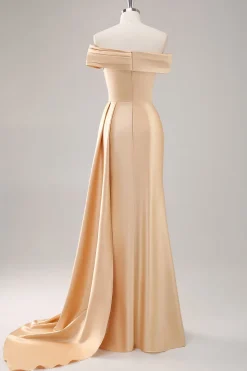 Um ombro plissado bainha de champanhe longo vestido formal
