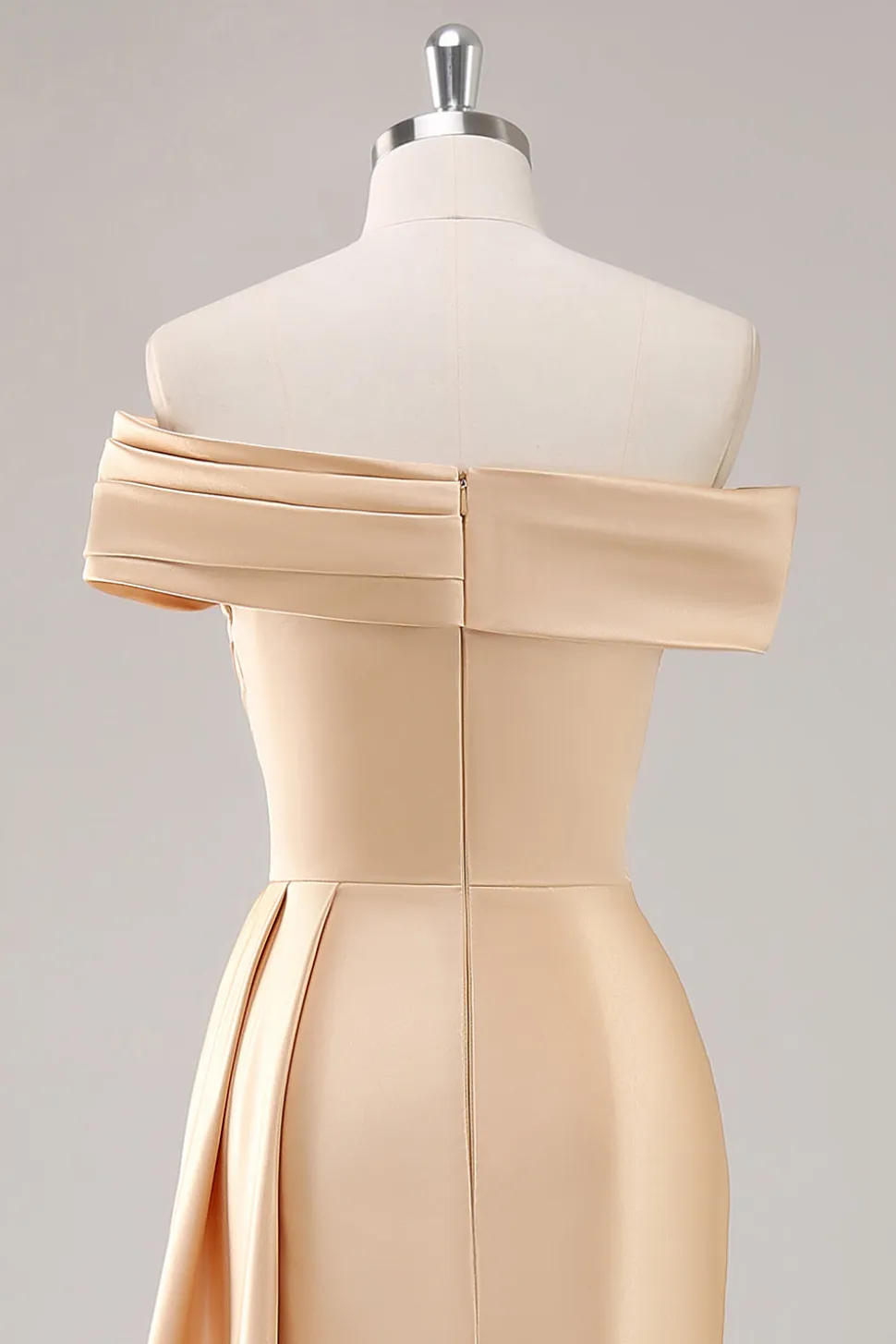 Um ombro plissado bainha de champanhe longo vestido formal