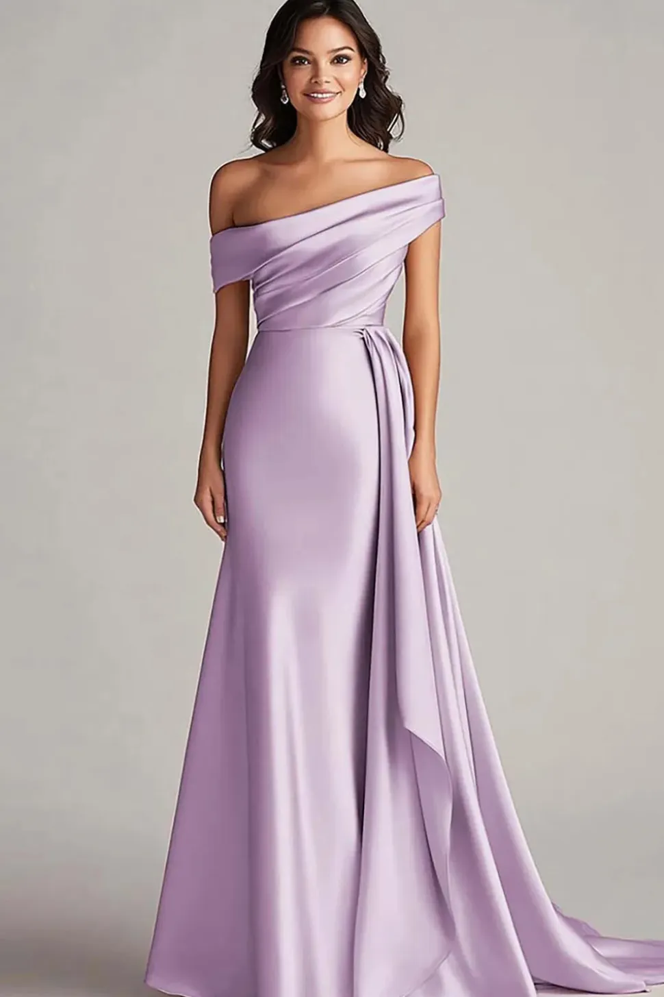 Um ombro plissado bainha de champanhe longo vestido formal