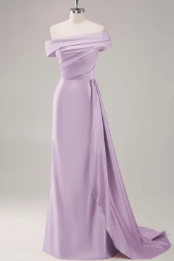 Um ombro plissado bainha de champanhe longo vestido formal