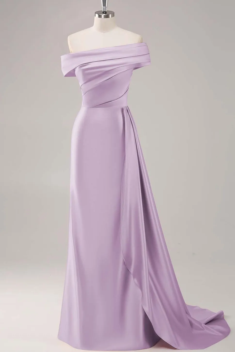 Um ombro plissado bainha de champanhe longo vestido formal