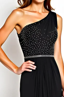 Um Ombro Preto Bainha Longo Vestido Mae Noiva com Miçangas