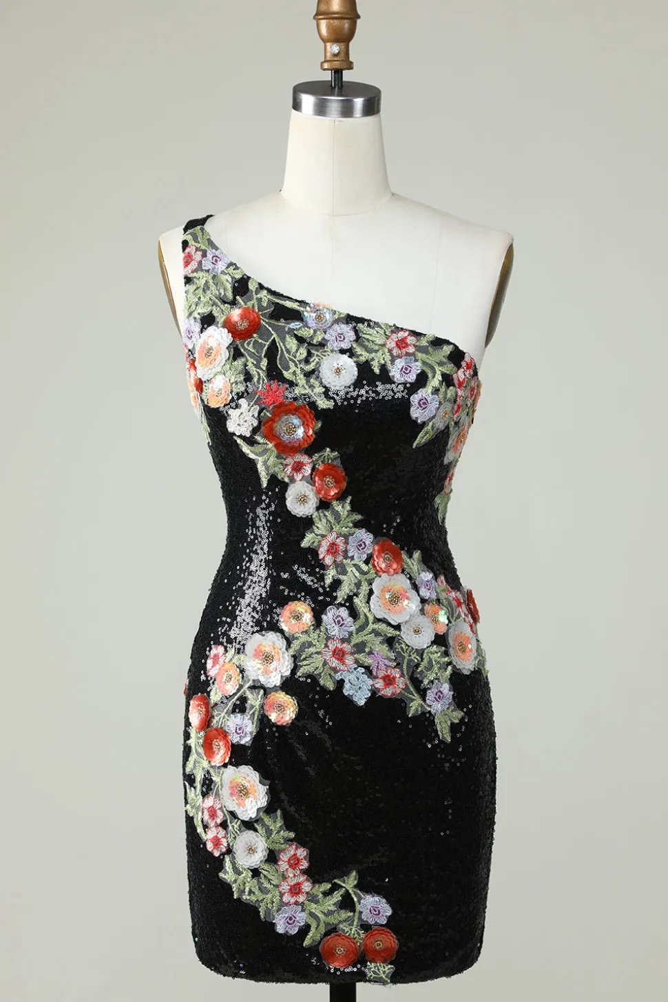 Um ombro preto lantejoulas Beading Homecoming Dress