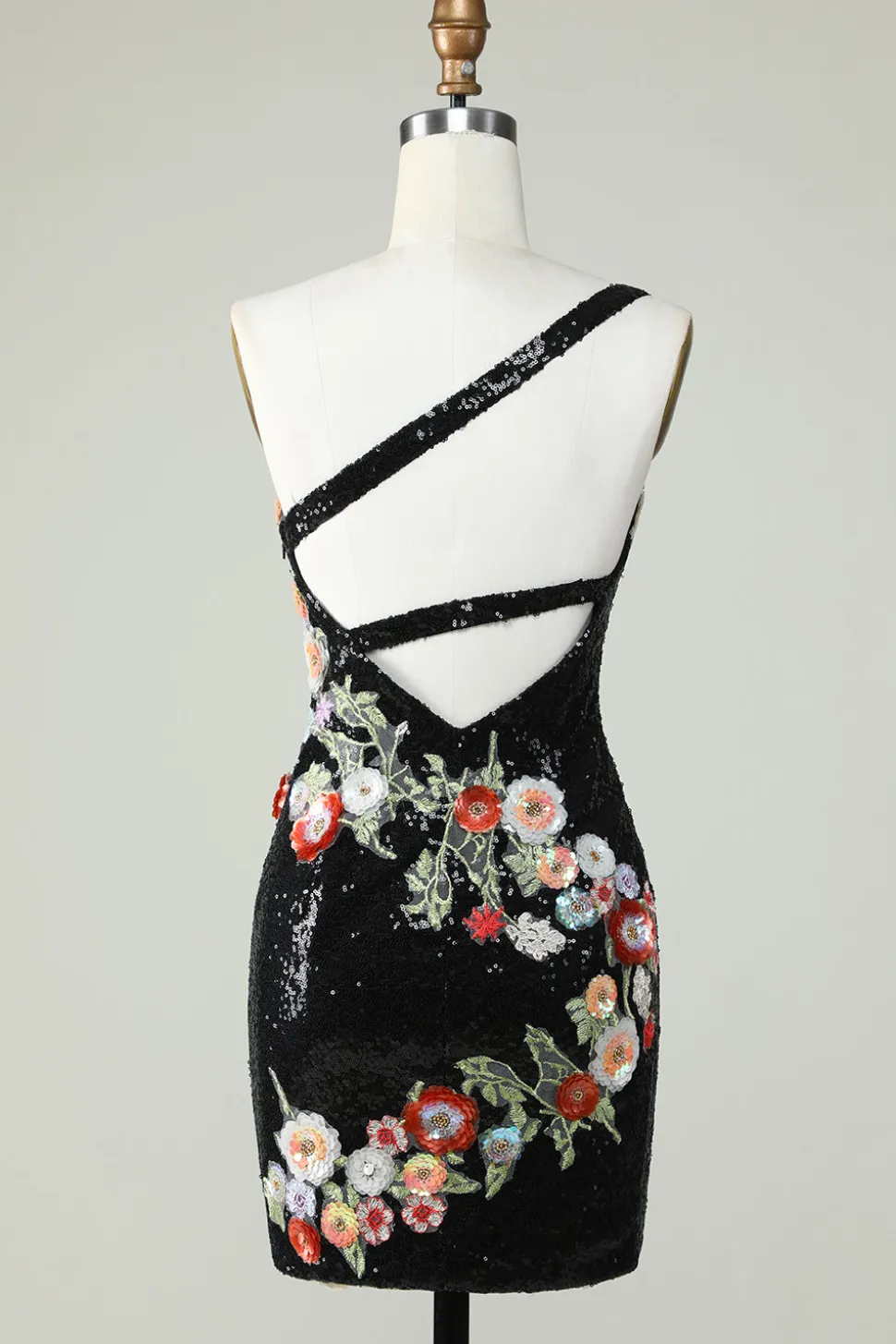 Um ombro preto lantejoulas Beading Homecoming Dress