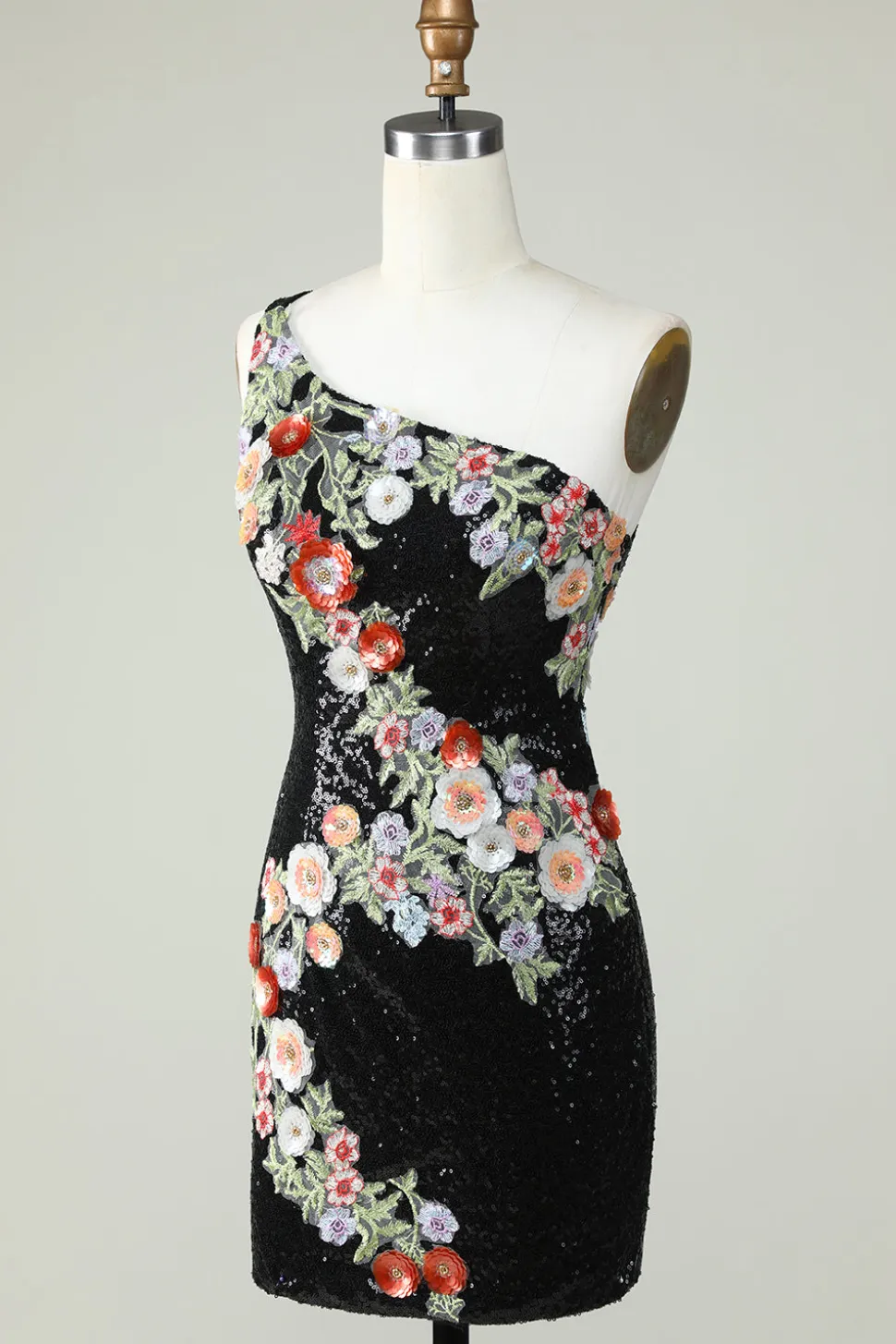 Um ombro preto lantejoulas Beading Homecoming Dress