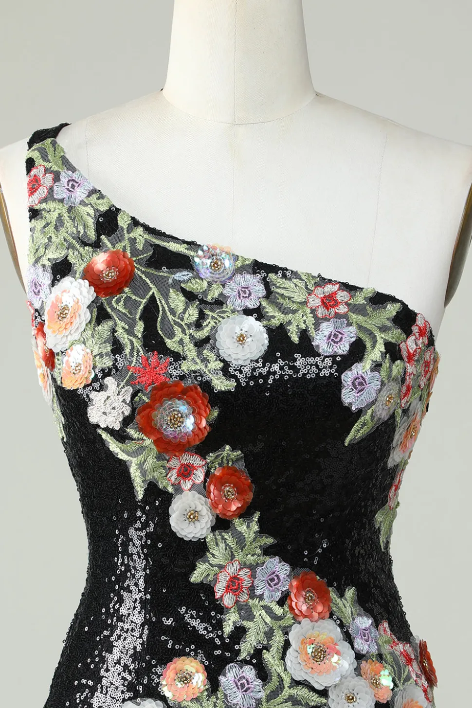 Um ombro preto lantejoulas Beading Homecoming Dress