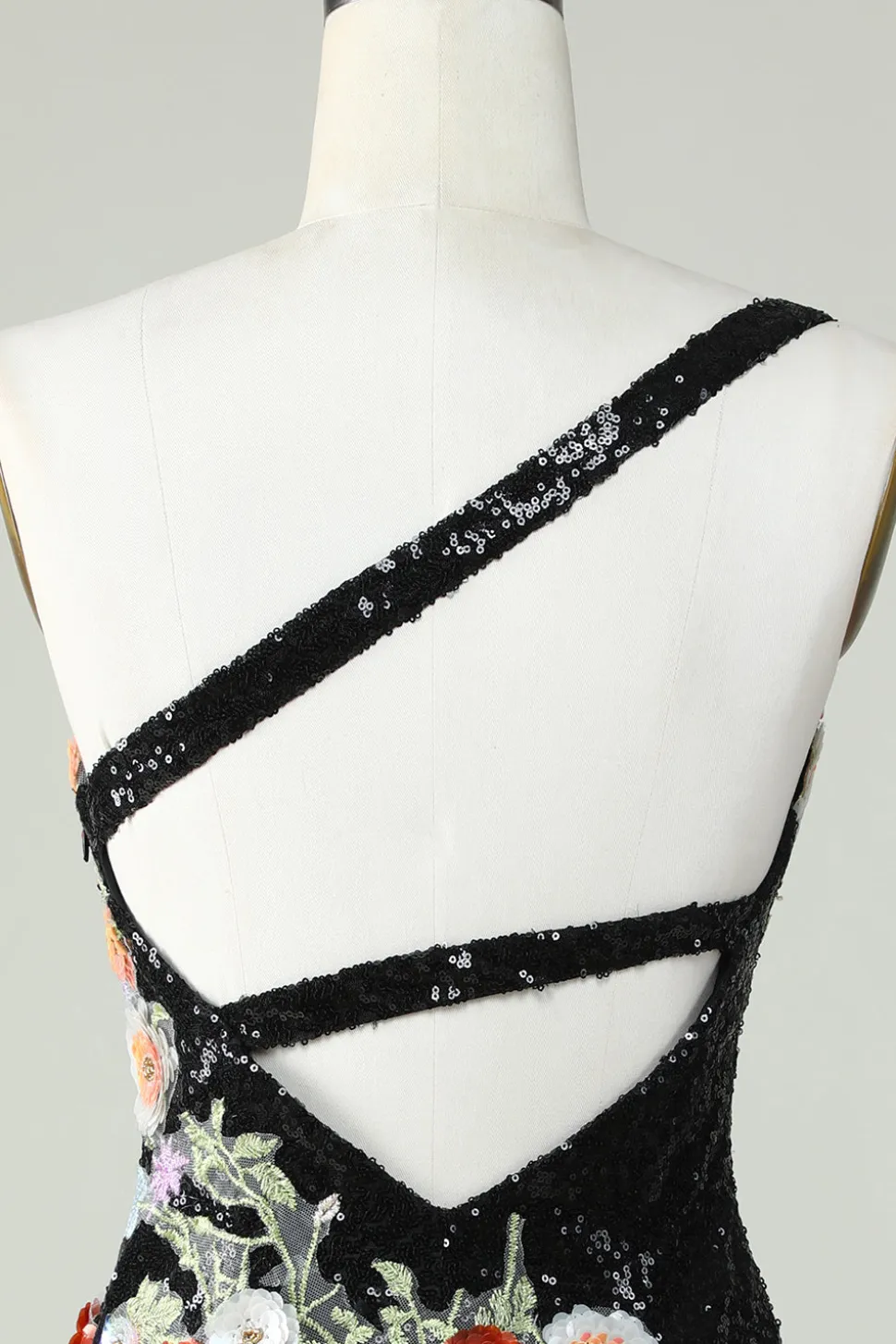 Um ombro preto lantejoulas Beading Homecoming Dress