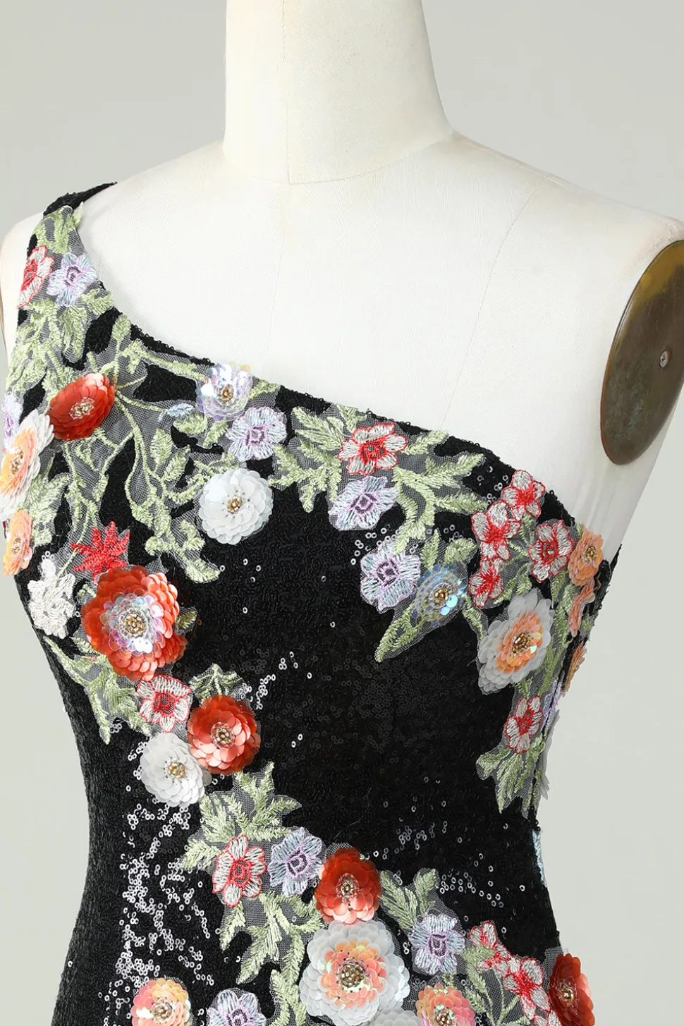 Um ombro preto lantejoulas Beading Homecoming Dress