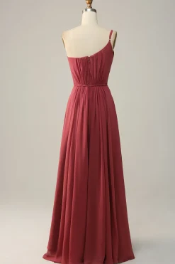 Um Ombro Rosa A Line Vestido de Dama de Honor