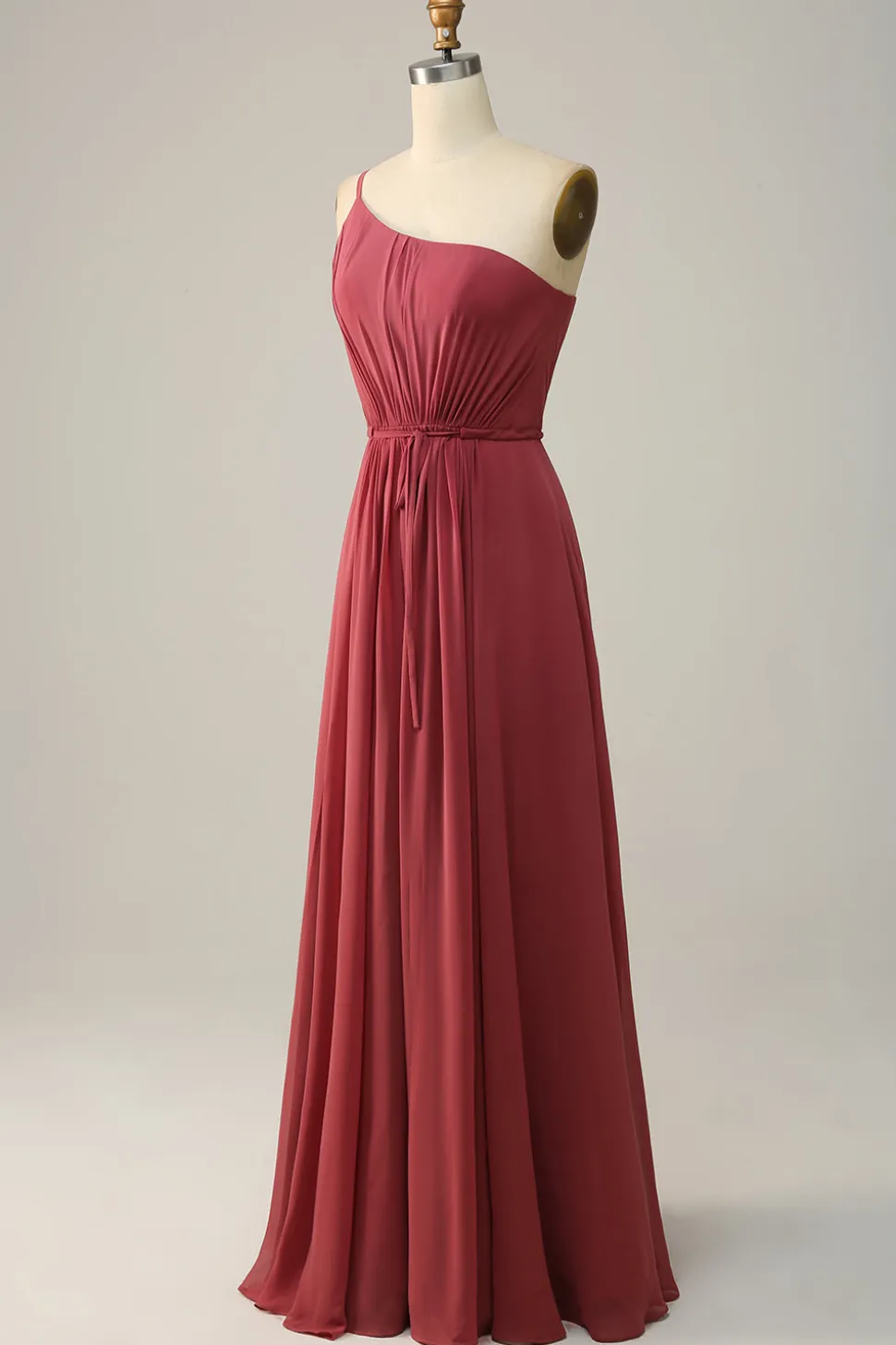 Um Ombro Rosa A Line Vestido de Dama de Honor