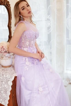 Um Ombro Roxo Mais Tamanho Vestido de Festa Com Apliques