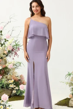 Um Ombro Roxo Vestido de Dama de Honor