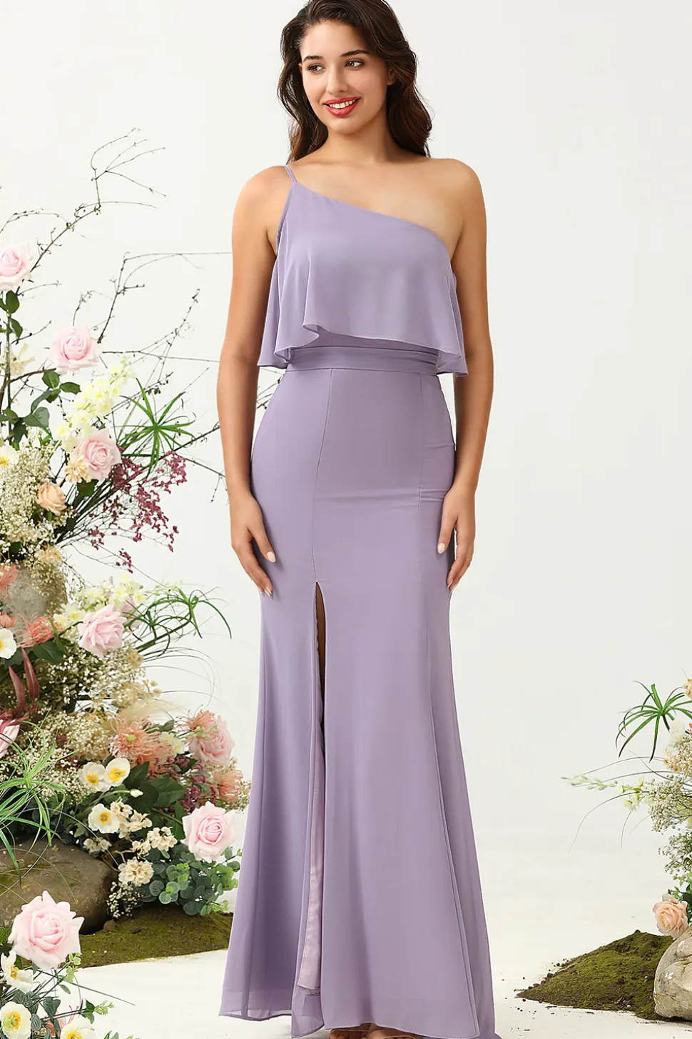 Um Ombro Roxo Vestido de Dama de Honor