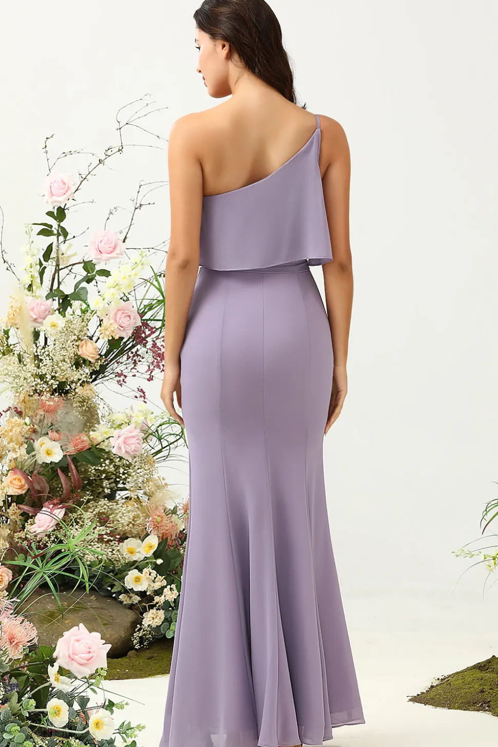 Um Ombro Roxo Vestido de Dama de Honor