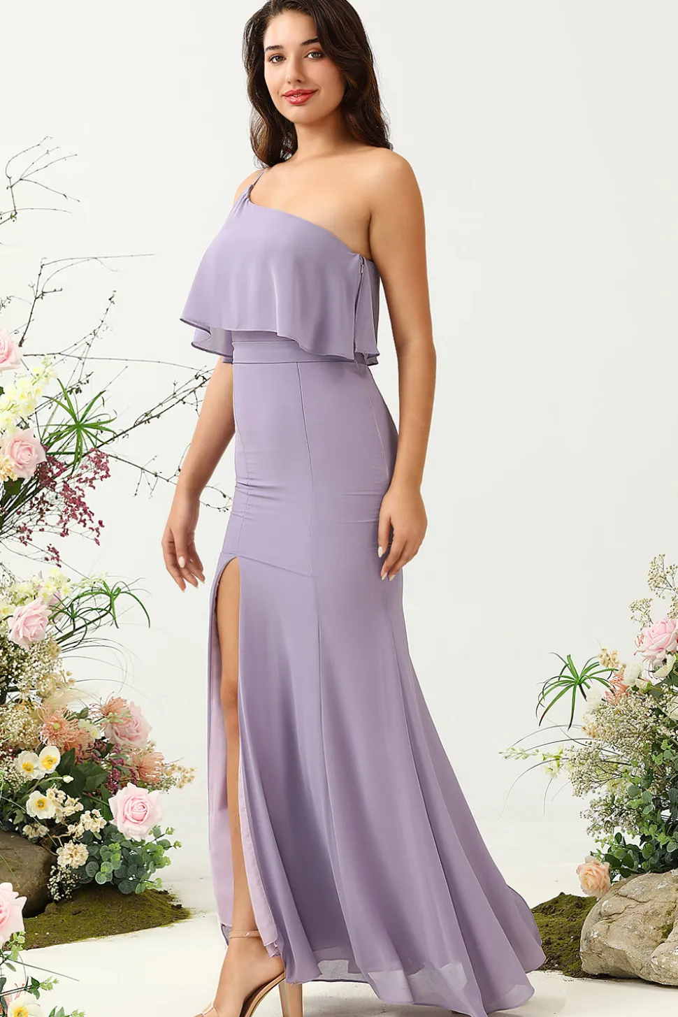 Um Ombro Roxo Vestido de Dama de Honor
