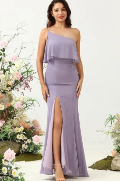 Um Ombro Roxo Vestido de Dama de Honor